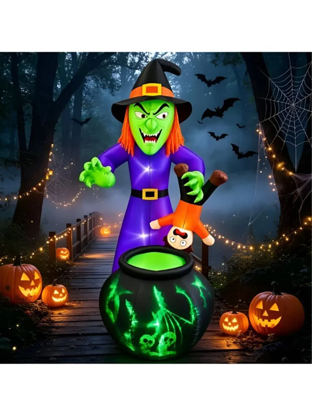 SEASONBLOW 6 FT Halloween Inflatables Witch with Child Outdoor Decorations